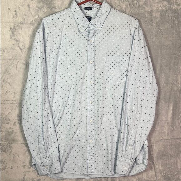 J. Crew Baby Blue Navy Polka Dot LS Collared Button Up Shirt Slim Size XL - Picture 1 of 9